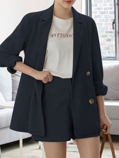 Solid Long Sleeve Button Front Pocket Two Pieces Suit Singapore Malaysia, America And Canada, Fall Design, Design Element, Two Pieces, Front Pocket, See More, Sleeve Length, Long Sleeve