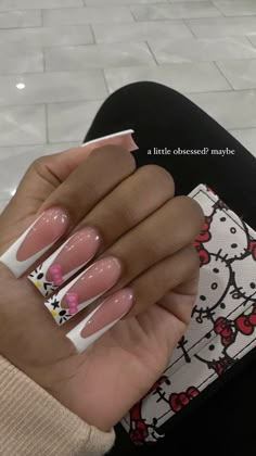 Medium Length Simple Nails, Hello Kitty Acrylic Nails, Hello Kitty Nails, Short Square Acrylic Nails, Exotic Nails, Acrylic Nails Coffin Pink