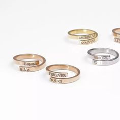 Stackable Name Ring | Roman Numeral Ring | Initial Ring | Coordinates Ring | Mother's Day Gift The Most Perfect Mother's Day Gift You Will Find, Just Add Your Name & Birthdate to the Minimalist Ring & Watch Mom's Eyes Light UP! Get Started Creating Your Personalized Ring Today! Got A Wedding You've Been Invited To? A Beautiful Rose Gold Ring Would Be An Ideal Bridesmaid Gift. In Your Own Wedding? Surprise! These Rings Are Excellent Engagement Gifts As Well! Close your eyes and think of t Flower Engagement Ring Set, Wedding Surprise, Stackable Name Rings, Roman Numeral Ring, Custom Birthstone Ring, Best Friend Rings, Ring Initial, Rings Dainty, Rings Personalized