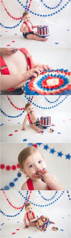 4th of July 1st birthday theme - cake smash photography Fourth Of July Pictures, 4th Of July 1st Birthday, First Fourth Of July, July Pictures, Girl Shower Decorations