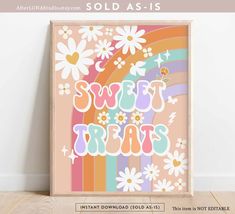 an art print with the words stay wild and sun child on it in rainbow colors