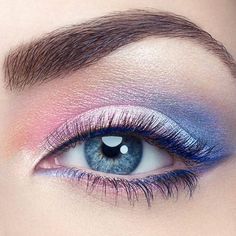 Light Blue Eyeshadow Looks Step By Step, Trans Flag Eye Makeup, Periwinkle Eye Makeup, Unicorn Eyeshadow, Spring Eye Makeup, Fairy Eyes, Shimmer Eye Makeup, Makeup 2018