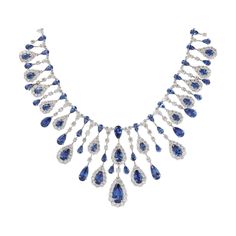 Blue Sapphire and Diamond Drop Necklace For Sale at 1stdibs Sapphire Blue Necklace, Diamond And Sapphire Necklace, Gold Tennis Necklace, Blue Diamond Necklace, Sapphire Diamond Necklace, Blue Diamond Jewelry, Jewelry White Gold, Graff Diamonds, Drop Necklaces