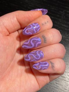 Trending Purple Nails, Queer Nail Art Designs, Acrylic Nail Glitter Designs, Birthday Asthetic Nails, Long Nail Shape Ideas, Purple And Leopard Nails, Wiggly Nail Designs, Multi Nail Designs, Hannah Montana Inspired Nails