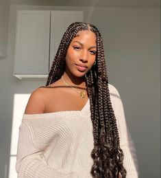 Fall Box Braids Black Women, Thick Goddess Braids, Curly Braids For Black Women, Curly Box Braids, Cute Box Braids Hairstyles, Protective Hairstyles Braids, Hair Twist Styles, Box Braids Styling