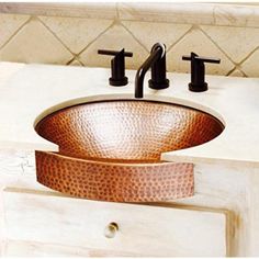 Monarch Abode premium pure copper sinks are crafted with exquisite details that exude luxury and fine living. The Monarch Abode Pure Copper Hand Hammered Skirted Vessel Bathroom Sink 17 in. provides an outstanding display. Monarch's premium pure copper sinks offer the versatility you need to choose the ideal setup. Feel the indulgence every time for years to come. Luxurious pure copper sink to add character and elegance to your bathroom Sink drain hole measures 1-5/8 in. Outer dimensions: 17 in. x 13 in. x 5.5 in. Inner dimensions: 15 in. x 11 in. x 5.5 in. Note: use soft cloth and wipe clean after use, do not use any chemicals or abrasive cleaning supplies Features Item Weight 8.5 Material Copper Color Family Copper Features No Additional Features Included No Additional Items Included Sty Skirted Sink, Rustic Bathroom Sink, White Vessel Sink, Copper Sinks, Copper Sink Bathroom, Single Basin Sink, Copper Vessel, Copper Bathroom, Glass Vessel Sinks