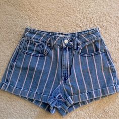 Brand New Wot Size Womens 23’ Fast Shipping Striped High-waisted Jean Shorts For Summer, Summer Striped High-waisted Jean Shorts, High Rise Striped Shorts For Summer, Striped Jean Shorts For Spring, Striped Denim Shorts For Spring, Spring Striped Jean Shorts, Spring Striped High-waisted Jean Shorts, Striped Denim Bottoms For Summer, Casual Striped High-waisted Jean Shorts