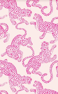 pink leopards on white fabric with red dots in the middle and one animal is running