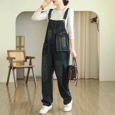 Lasaky - Relaxed and Comfortable Wide-Leg Denim Overalls Overalls Baggy, Blue Jean Overalls, Sweat Vintage, Denim Retro, Overalls Vintage, Overalls Fashion, Stylish Jumpsuit, Chic Blouses, Jean Overalls