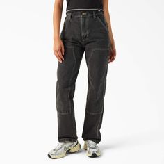 Women’s Madison Loose Fit Double Knee Jeans - Dickies US Utility Cargo Jeans In Washed Black With Hip Pockets, Washed Black Straight Leg Jeans With Multiple Pockets, Utility Jeans With Patch Pockets In Rigid Denim, Washed Black Utility Cargo Jeans With Straight Leg, Washed Black High Rise Utility Cargo Jeans, Dark Wash Utility Jeans With Patch Pockets, Utility Dark Wash Jeans With Patch Pockets, Utility Style Dark Wash Jeans With Patch Pockets, Mid-rise Washed Black Utility Cargo Jeans