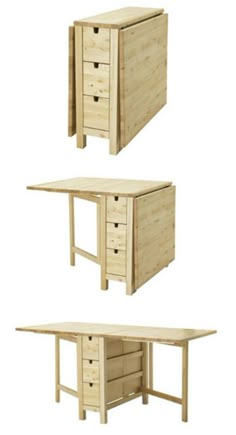 three wooden desks with drawers on each side and one drawer at the top, all in different positions