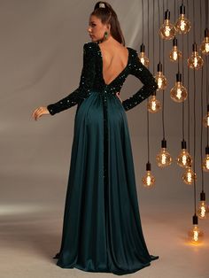 Product Code: FSWD0538 Embellishment: Sequin Fabric: 100% Polyester Back Style: Zipper Up Fully Lined: Yes Built-in Bra: No Available Color: Dark green Stretch: Moderate Fits true to size Imported Model Information: Height: 5' 2" Bust: 33.5'' Waist: 24“ Hips: 35.5” wearing US size Small Fitted Dark Green Evening Dress For Party, Dark Green Sequin Party Dress, Green Sequined Evening Dress For Banquet, Green Sequined Evening Dress For Banquets, Fitted Dark Green Evening Dress For Banquet, Green Embellished Evening Dress For Party, Green Evening Dress With Back Zipper, Green Long Sleeve Evening Dress For Night Out, Green Sequin Dress For Banquet