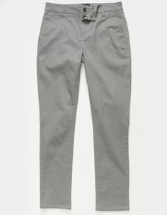 RSQ Mens Slim Taper Light Gray Chino. Cotton twill chino pants with stretch. Slant hand pockets. Back welt pockets with RSQ logo on left pocket opening. Tapered fit. Approx. inseam: 30". Approx. leg opening: 14". 97% cotton/3% spandex. Machine wash. Imported. Casual Straight Fit Mid-rise Pants, Casual Mid-rise Straight Fit Pants, Casual Slim Fit High-waisted Dress Pants, Mid-rise Slim Fit Casual Pants, Casual Mid-rise Slim Fit Pants, Casual Slim Fit Gray Bottoms, Casual Slim Fit Ankle-length Bottoms, Casual Tapered Leg Gray Dress Pants, Casual Tapered Ankle-length Dress Pants