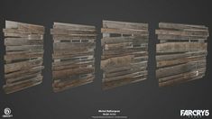 four wooden planks are shown in three different positions, with the text farcry's above them