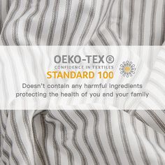 the text reads, oko - tex standards standard 100 doesn't contain any harmful ingredients protecting the health of you and your family