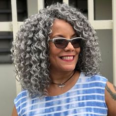 Edgy Gray Curly Crochet Hairstyle Cute Crochet Hairstyles, Crochet Hair Styles Freetress, Crochet Curls, Side Cornrows, Crochet Hairstyles, Curly Styles, Crochet Styles, Grey Curly Hair, Gray Crochet