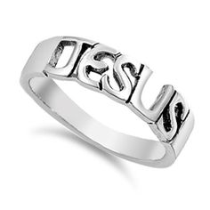 Sterling Silver Jesus Ring $13.95 Jewelry Gift Box Ideas, Jesus Ring, Cheap Silver Rings, Silver Jewelry Diy, Cleaning Silver Jewelry, Jewelry Photoshoot, Jewellery Sketches, John 3 16, Silver Jewelry Earrings