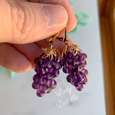 Elegant Gold Amethyst Hoop Earrings, Elegant Purple Round Hoop Earrings, Elegant Purple Gemstone Hoop Earrings, Elegant Purple Amethyst Hoop Earrings, Elegant Amethyst Dangle Hoop Earrings, Vintage Amethyst Earrings Gift, Elegant Purple Pierced Hoop Earrings, Elegant Vine-shaped Jewelry For Gifts, Elegant Grape Colored Jewelry For Gift