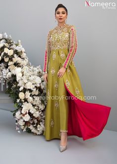 Buy Pakistani Gown for Wedding Party Wear 2021 intricately designed in gown style with Capri in organza fabric beautifully designed in zardozi work Dresses For Reception, Simple Prom Dress Modest, Partywear Dresses Indian, Gown For Wedding Party, Pakistani Gowns, Pakistani Gown, Gown For Wedding, Wedding Party Wear, Wedding Party Outfits