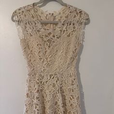 Tag On; Gorgeous Cream Lace Dress. So Feminine And Delicate. Perfect For Weddings; Graduations; Birthdays, Or Any Special Occasion. Beige Lace Trim Mini Dress For Wedding, Cream Lace Trim Mini Dress For Garden Party, Cream Mini Dress With Lace Trim For Garden Party, Vintage Lace Wedding Mini Dress, Off White Lace Mini Dress For Wedding, Cream Fitted Lace Dress For Garden Party, Beige Party Dress With Scalloped Lace, Fitted Beige Dress With Lace Work, Beige Scalloped Lace Party Dress