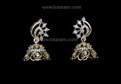 18 karat gold diamond jhumkas - diamond dangle earrings - 235-DJH005 - in 5.800 Grams for USD $1,431.54 USD. 
Made in India by Totaram Jewelers Online this product is in Gold - 18 Karat Gold  & is an excellent gift for Adult - Women. Ships fully insured with secured guaranteed delivery for free with your order over $250 from New Jersey USA & comes with 30 days exchange policy. Traditional Diamond Earrings With Accents For Formal Occasions, Traditional Formal Diamond Earrings With Accents, Diamond Jhumkas With Intricate Design For Festivals, Hand-set Diamond Jhumkas, Elegant American Diamond Jhumkas, Traditional Diamond Earrings For Formal Occasions, Traditional Formal Diamond Earrings, Elegant Hand Set 22k Gold Jhumkas, Festive Diamond Jhumkas With Latkans