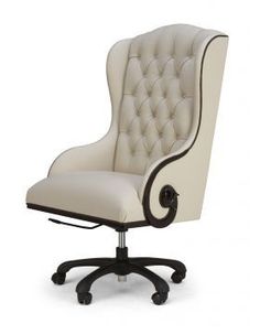 a white office chair with black wheels and an upholstered back, on a white background