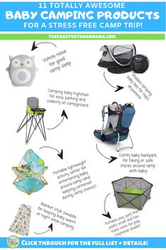 the baby camping product guide is shown with instructions for how to use it and what to put