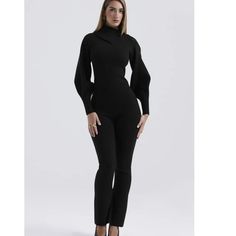 Polo Neck Top Elastic long Pant Sweater Suit Details: Decoration: Spliced Style: Casual Material: Polyester Season: Autumn/Winter Elasticity: Medium Stretch Fabric Type: Laminated Fabric Pattern Type: Solid Fit Type: skinny Age: Adult Clothing Length: Regular Pant Length(cm): Ankle-Length Pants Collar: O-Neck Waist: Low Waist Closure Type: Pullover Sleeve Style: Regular Material Composition: Synthetic fiber Pant Style: Flare Pants Pant Closure Type: Elastic Waist Sleeve Length(cm): Full Gender: Chic Long Sleeve Jumpsuits In Elastane, Fitted Winter Pantsuit, Fall Chic Stretch Pantsuit, Fitted Trousers Jumpsuits For Workwear, Fitted Trousers Style Jumpsuits For Workwear, Fitted Long Sleeve Pantsuit For Winter, Fitted Trousers Jumpsuits And Rompers For Workwear, Fitted Long Sleeve Winter Pantsuit, Chic Long Sleeve Winter Pantsuit