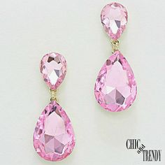 Formal Pink Crystal Earrings, Pink Crystal Earrings For Formal Occasions, Glamorous Pink Teardrop Earrings, Elegant Pink Crystal Earrings, Trendy Pink Crystal Drop Earrings, Trendy Pink Jewelry For Formal Occasions, Glamorous Pink Dangle Jewelry, Glamorous Pink Crystal Earrings For Formal Occasions, Chic Pink Jewelry With Matching Earrings