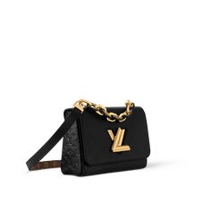 LOUIS VUITTON® - Twist Mm Slim - Black Classic Evening Bags With Logo, Black Shoulder Bag With Logo For Evening, Black Logo Shoulder Bag For Evening, Black Evening Shoulder Bag With Logo, Evening Rectangular Bag With Logo, Luxury Logo Crossbody Bag, Rectangular Evening Bag With Logo, High-end Formal Bags With Logo, Gold Evening Bag With Logo