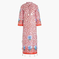 Adorable Jcrew Caftan With Tassels. Size S Smoke Free Home Spring Multicolor Kaftan With Tassels, Spring Casual Tassel Kaftan, Casual Spring Kaftan With Tassels, Long Sleeve Spring Kaftan With Tassels, Long Sleeve Kaftan With Tassels For Spring, White Printed Long Sleeve Kaftan, Casual Red Printed Kaftan, Red Long Sleeve Casual Kaftan, Casual Red Tunic For Vacation