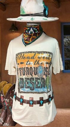 Head West to the Turquiose Desert Graphic Tee Shirt Listing is for the Tee Shirt Only Western Style Short Sleeve Summer Tops, Western Style Short Sleeve Relaxed Shirt, Relaxed Fit Short Sleeve Western Shirt, Western Style Relaxed Fit Short Sleeve Shirt, Western Style Graphic Print Summer Top, Western Tops With Graphic Print For Summer, Western Style Graphic Print Tops For Summer, Western Short Sleeve Tops With Graphic Print, Western Style Short Sleeve Graphic Print Tops