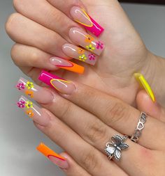 Spring Acrylic Nails, Hippie Nails, Colorful Nail, Long Acrylic Nails Coffin, Acrylic Nails Coffin Pink, Bling Acrylic Nails, Acrylic Nails Coffin Short