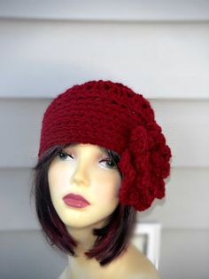 image 0 Crochet Hat Women, Women Winter Hats, Girls Crochet Hats, Burgundy Hat, Sewing Hats, Hats Crochet, Crochet Women, Crochet Hat For Women, Hats Winter