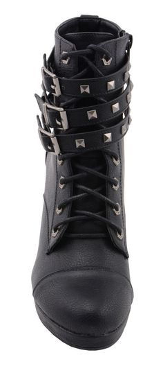 Milwaukee Performance MBL9417 Women’s Black Lace-Up Boots with Triple Strap Studded AccentsFeatures Made of Synthetic Leather Uppers Anti-Slip Bottom Platform Heel Crossover Triple Studded Buckled Straps Milwaukee Signature Hardware Lace-Up with Side Zipper Entry for Easy on and off Wear Milwaukee Leather Performance Apparel: Made for Riders, Built to Last Black Lace-up Combat Boots With Rivets, Fall Black Lace-up Boots With Rivets, Black Lace-up Boots With Buckle Closure And Round Toe, Black Faux Leather Boots With Rivets, Black Synthetic Boots With Buckle Closure, Black High Heel Boots With Rivets, Black High Ankle Boots With Rivets, Black Rivets Boots For Fall, Black Riveted Boots For Fall