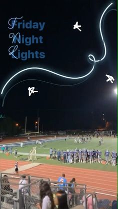 people are watching an event at night on a baseball field with the words friday night lights above them