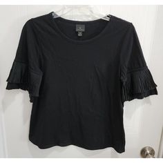 Nwt Worthington Women's Ruffle Sleeve Tshirt Top Blouse Solid Black Size Small. Blouse Tops, Blouse Black, Black Blouse, Solid Black, Blouses For Women, Top Blouse, Womens Tops, Tops & Tees, Women Shopping