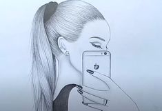 a drawing of a woman taking a selfie with her phone