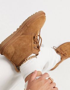 UGG Neumel Chestnut Lace Up Ankle Boots | ASOS Color Castaño, Timeless Boots, Ugg Boot, Ugg Neumel, Classic Ugg Boots, Strap Flats, Short Rain Boots, T Strap Flats, Uggs Outfit