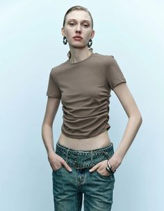 Category : T-Shirt Thickness : Thin Fit Type : Skinny Stretch Fabric : Slight Stretch SPU : UWG430008 Product Measurement Units: CM Size S M L XL Bust 73 76 79 82 Female Pose Reference, Female Poses, Pose Reference, Exclusive Designs, Stretch Fabric, Fashion Inspo, Crew Neck, T Shirt, Fabric