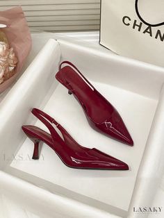 Lasaky - Stylish Pointed Toe High Heels with Thin Strap and Soft Leather - Open-Back Sandals Leather Dress Shoes, Casual Athletic, Slingback Sandal, Wine Red, Synthetic Leather, Strap Sandals, Leather Heels, Soft Leather, Stiletto Heels