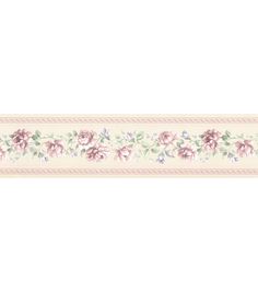 a wallpaper border with pink flowers and leaves