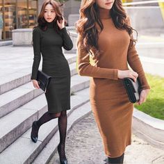 Turtleneck Long Sleeve Knee-Length Sweater Dress - Uniqistic.com Knee Length Sweater Dress, Full Sleeves Design, Knee Length Sweater, Winter Wardrobe Essentials, Dress Sweater, Turtleneck Sweater Dress, Turtleneck Long Sleeve, Womens Turtleneck, Sweater Dress Women