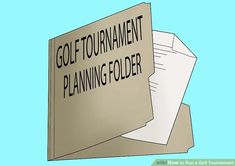 a golf tournament planning folder is stacked on top of each other with the words golf tournament planning folder