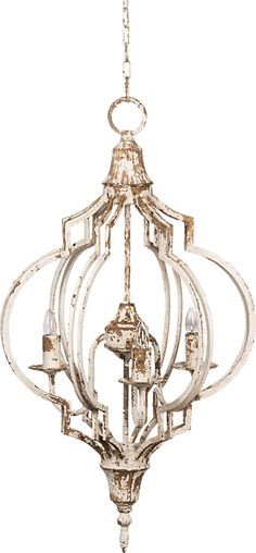 an old chandelier hanging from a chain on a white background with clippings