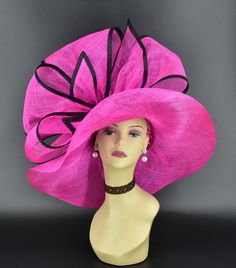 SD28A Fuchsia Red Black Hat Kentucky Derby Hat, Church Hat, Wedding Hat, Eater Hat, Tea Party Hat Jumbo Bow Wide Brim Sinamay Hat - Etsy Pink Flat Brim Sun Hat For Party, Pink Wide Brim Sun Hat For Party, Chic Pink Straw Hat For Kentucky Derby, Wide Brim Pink Sinamay Hat, Pink Wide Brim Sinamay Hat, Pink Wide Brim Hat In Sinamay, Fitted Pink Sun Hat For Kentucky Derby, Pink Fitted Sun Hat For Kentucky Derby, Pink Sun Hat For Races With Curved Brim