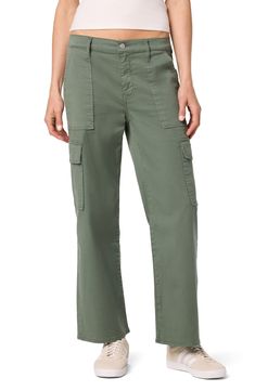 Elevate your wardrobe with high-waisted cargo pants cut from comfortable stretch-cotton twill in a trendy ankle-crop silhouette. 11" rise, 22" leg opening Zip fly with button closure 98% cotton, 2% spandex Machine wash, tumble dry Imported High Rise Cargo Pants With Cargo Pockets For Spring, High-rise Cargo Pants With Pockets For Spring, High Rise Cargo Pants With Pockets For Spring, High Rise Cargo Pants For Spring, High Rise Cotton Pants With Flap Pockets, High-rise Cotton Pants With Flap Pockets, High Rise Cargo Pants With Patch Pockets For Fall, Spring Utility Cargo Jeans With Cropped Leg, Mid-rise Cotton Utility Cargo Pants