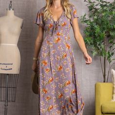 This Floral Print Butterfly Sleeves Elastic Side Waist Maxi Dress Is Perfect For The Modern Fashionista Who Wants To Make A Lasting Impression. Showcasing A Beautiful Floral Print With Butterfly Sleeves And An Elastic Side Waist, This Stunning Maxi Dress Is Sure To Turn Heads! Crafted From Exquisite Materials, It Will Add An Air Of Sophistication And Elegance To Any Ensemble. Casual Purple Floral Print Maxi Dress, Casual Purple Maxi Dress For Garden Party, Casual Purple Short Sleeve Maxi Dress, Casual Purple Maxi Dress For Brunch, Purple Casual Maxi Dress, Casual Purple Maxi Dress, Casual Purple Floral Print Midi Dress, Casual Purple Midi Dress For Garden Party, Print Butterfly