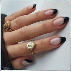 Vemalo BLACK Press on Nails French Press on Nails Medium -24 (Style 1) New Years Nail Designs, Oval Nails, Pretty Acrylic Nails, Chic Nails, French Tip Nails, Short Acrylic Nails, Cute Acrylic Nails, French Manicure, Black Nails