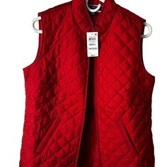 Features* Collared Quilted Sleeveless Red Vest Front Zip Up Karen Scott Sport Red Collared Vest Is A Stylish, Quilted Puffer Vest In New Red Amore. Available In Sizes Xs And Small, This Vest Is Perfect For Women Who Want To Stay Warm And Fashionable. Size Small Sku 1479 Nwt New With Tags Made In Vietnam Brand: Karen Scott Sport Color: New Red Amore Size: Small Style: Collared, Quilted, Sleeveless, Zip-Up Pattern: Stitched For: Women Material: Polyester This Is A Size Small Measures: Small Pit To Red Vest With Pockets For Spring, Red Sleeveless Vest Outerwear, Fitted Red Vest Outerwear, Casual Red Vest With Pockets, Red Sleeveless Fall Outerwear, Red Sleeveless Outerwear For Fall, Quilted Puffer Vest, Red Vest, Red Collar